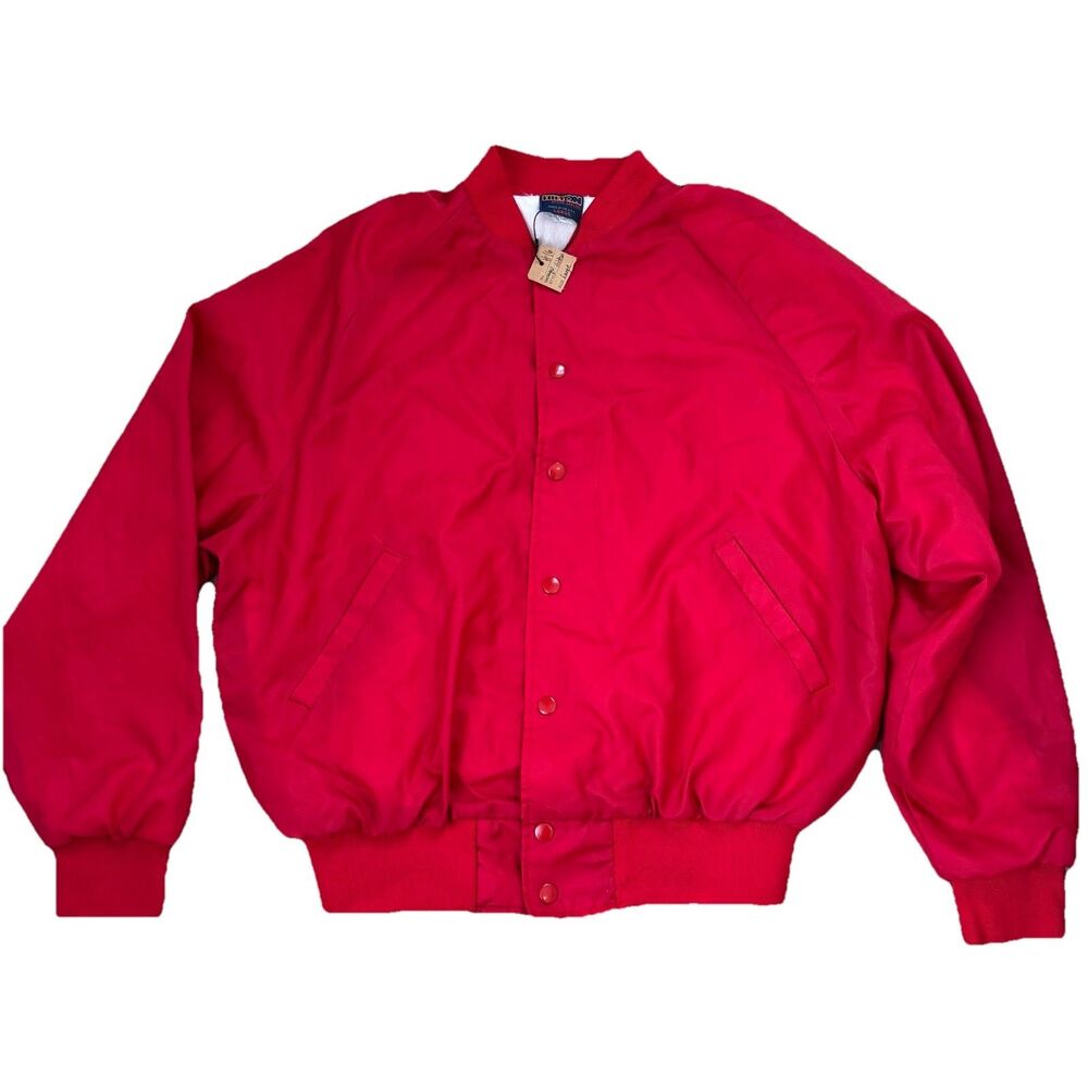 Hilton Active Apparel Jacket Mens Large Vtg 80s 90s Red Snap Front Made in USA L